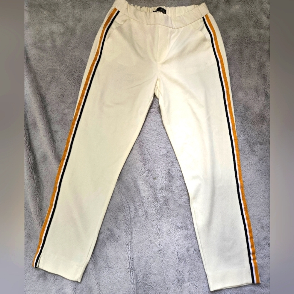 Zara Ivory Joggers with Yellow and Black Side Stripes